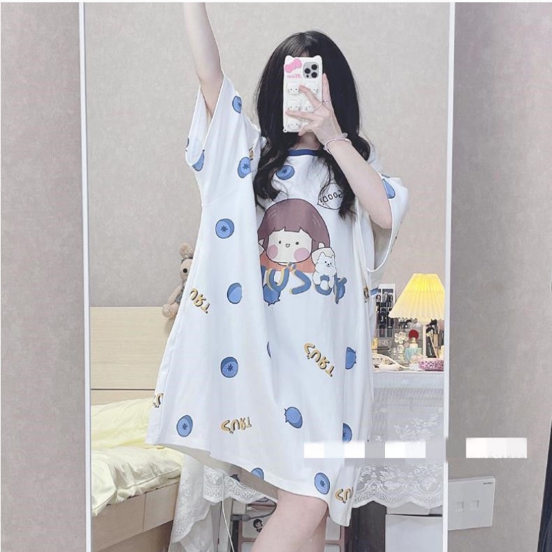 Đầm Ngủ Tay Ngắn Cổ Tròn Dáng Rộng Thời Trang Mùa Hè Xinh Xắn Cho Nữ 2-300 Jin