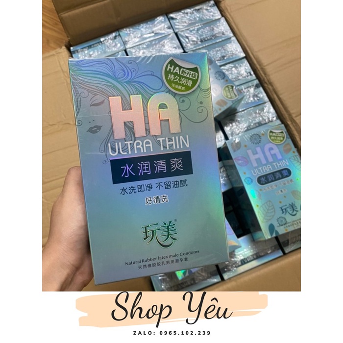 Bao cao su siêu mỏng HA xanh hộp 100 chiếc. Sản phẩm nếu không hài lòng hoàn tiền cho khách hàng