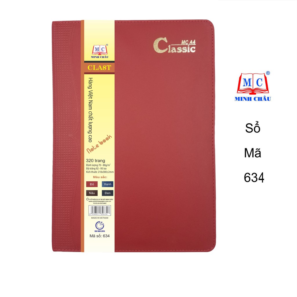 Sổ bìa da mềm A4 320 trang Minh Châu cao cấp - sổ da máy viền Classic( mã 634) - 1 quyển