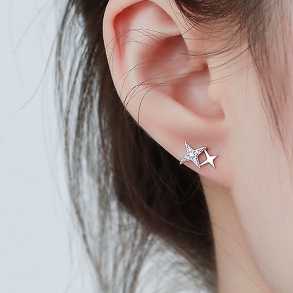 Bông tai, khuyên tai sao 4 cánh Blink K53 | Bạc 925 cao cấp xi kim, mạ vàng| TRANG SỨC BẠC HARMONY