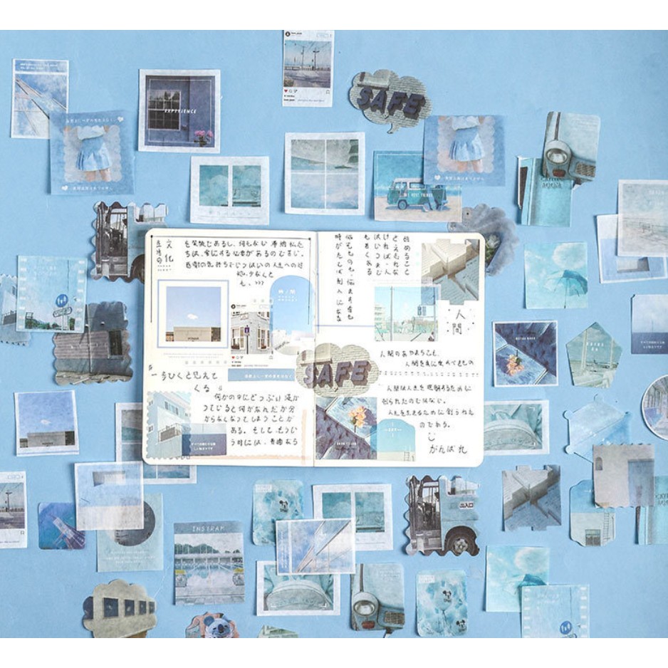 Hộp 80 hình dán phong cảnh style vintage zaomo sticker trang trí sổ