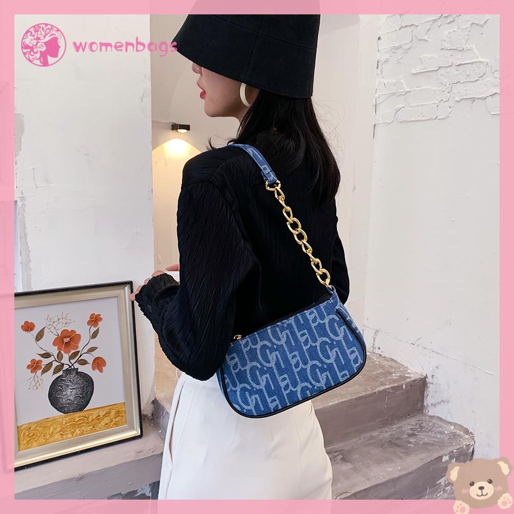 ✿ Wb ✿ Túi Xách Nhỏ Đeo Vai Chất Liệu Denim In Chữ Thời Trang Cho Nữ✿