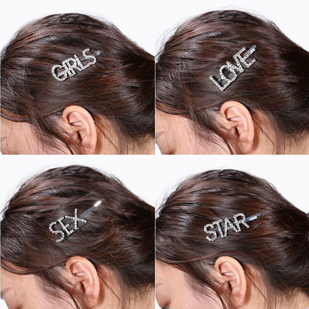 Hoa Kỳ-Thời Trang Nữ Bé Gái Kẹp Tóc Pha Lê Chữ Kẹp Tóc Barrette Trượt Tay Cầm