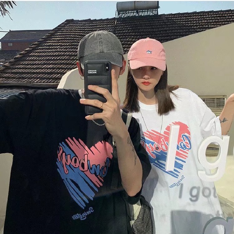 Áo Thun Tay Ngắn Dáng Rộng In Chữ Phong Cách Hàn Quốc Thời Trang Mùa Hè Cho Nam Và Nữ size M-5XL