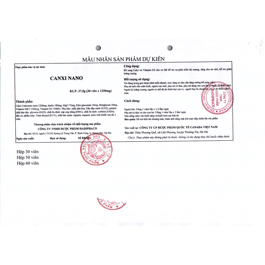 Canxi Nano Hadipharco hỗ trợ sự phát triển của hệ xương, răng cho trẻ nhỏ, hỗ trợ giảm loãng xương.