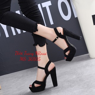 ❤FREESHIP50K❤ Giày sandal cao gót đúp mũi cao 10cm nhung đen size lớn,40 41 42 43 44