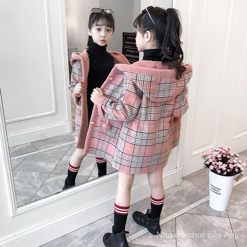 Autumn And Winter Girl Plus Velvet Kids Autumn Long Windbreaker Jacket