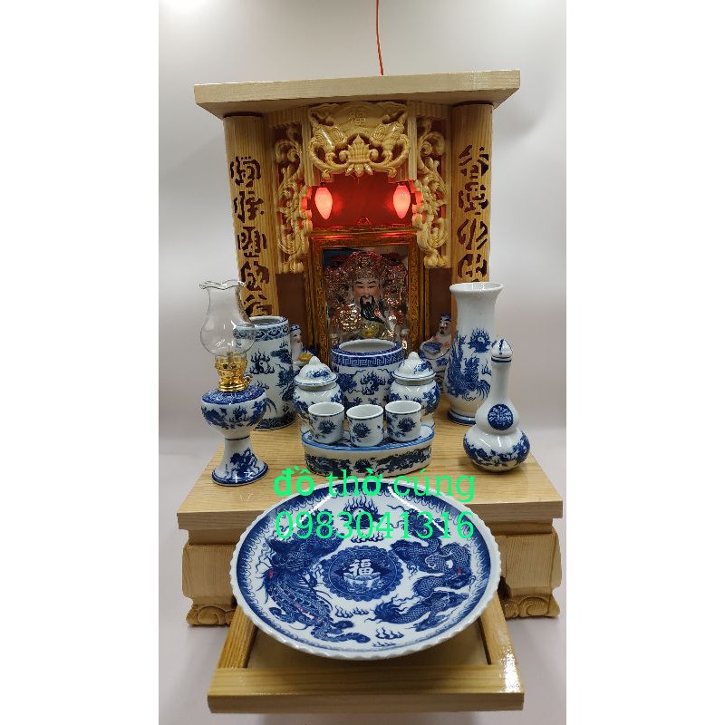 Bộ đồ thờ men lam 36cm