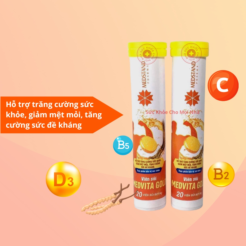 Medvita Gold.Viên sủi đông trùng hạ thảo bổ sung vitamin cho cơ thể tăng sức đề kháng mát gan giải độc tuýp 20viên