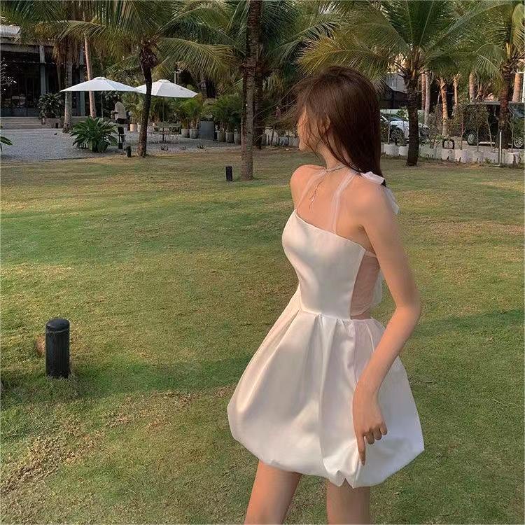 Đầm 2 dây ôm dáng màu trơn phong cách thời trang mùa hè cho nữ váy trắng sexy