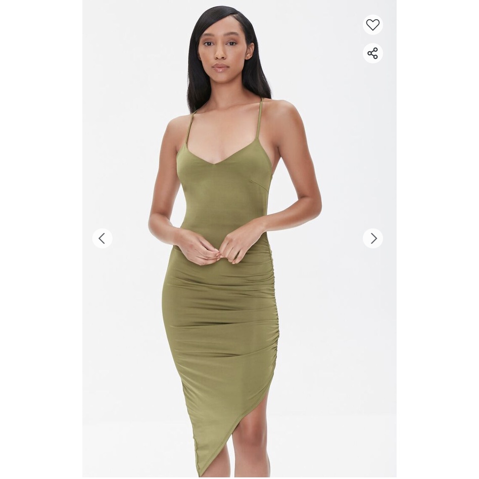 Đầm body màu rêu rũ tà rút dây | Ruched Bodycon High-Low Dress | Tiam ClothesVNXK