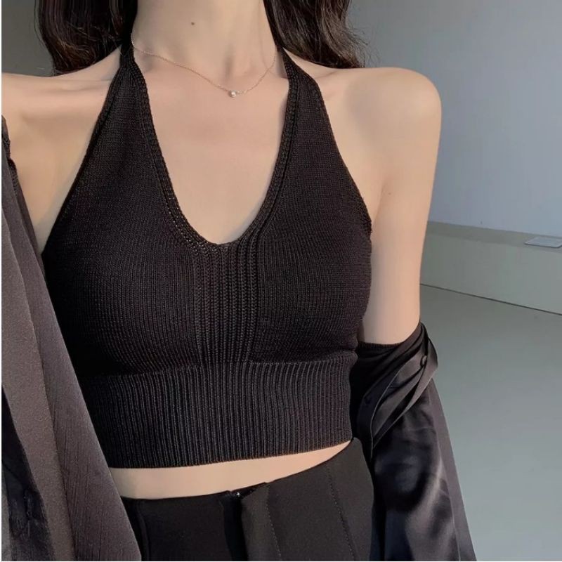 Áo Croptop Dệt Kim Cổ Chữ U Màu Kẹo Ngọt Quyến