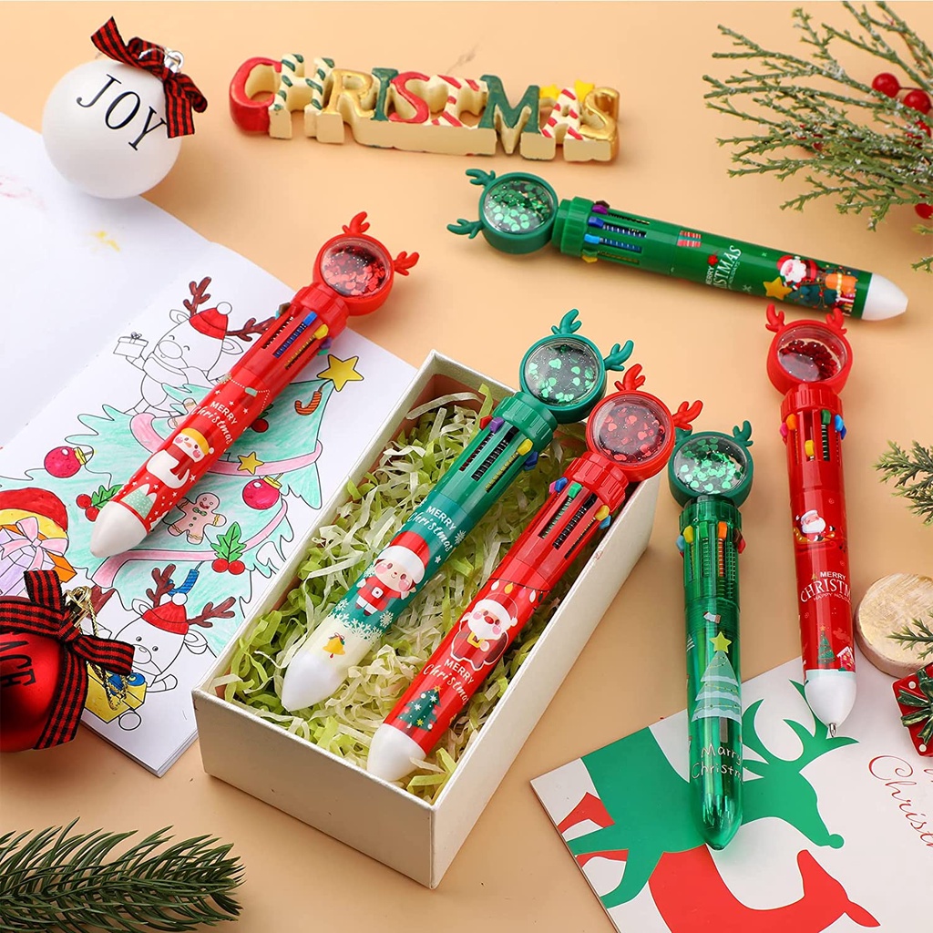10 Colors Christmas Themed Ballpoint Pens Colorful Retractable Push Ballpoint Pen School Office Supply