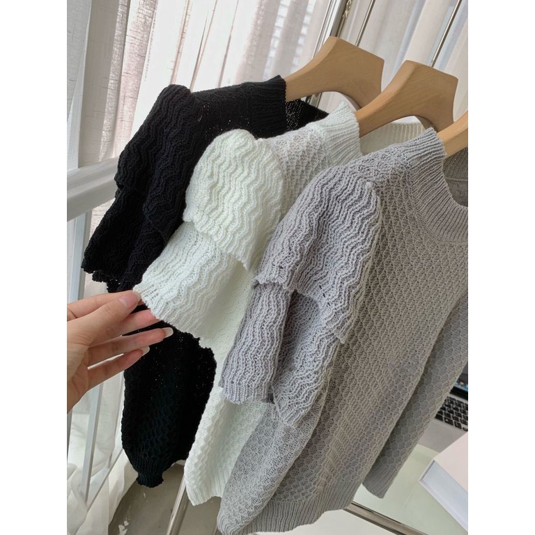 Áo Len Tay Ngắn Cổ Tròn Thiết Kế Hai Lớp Thời Trang Mùa Xuân Mới Phong Cách Hàn Quốc Cho Nữ