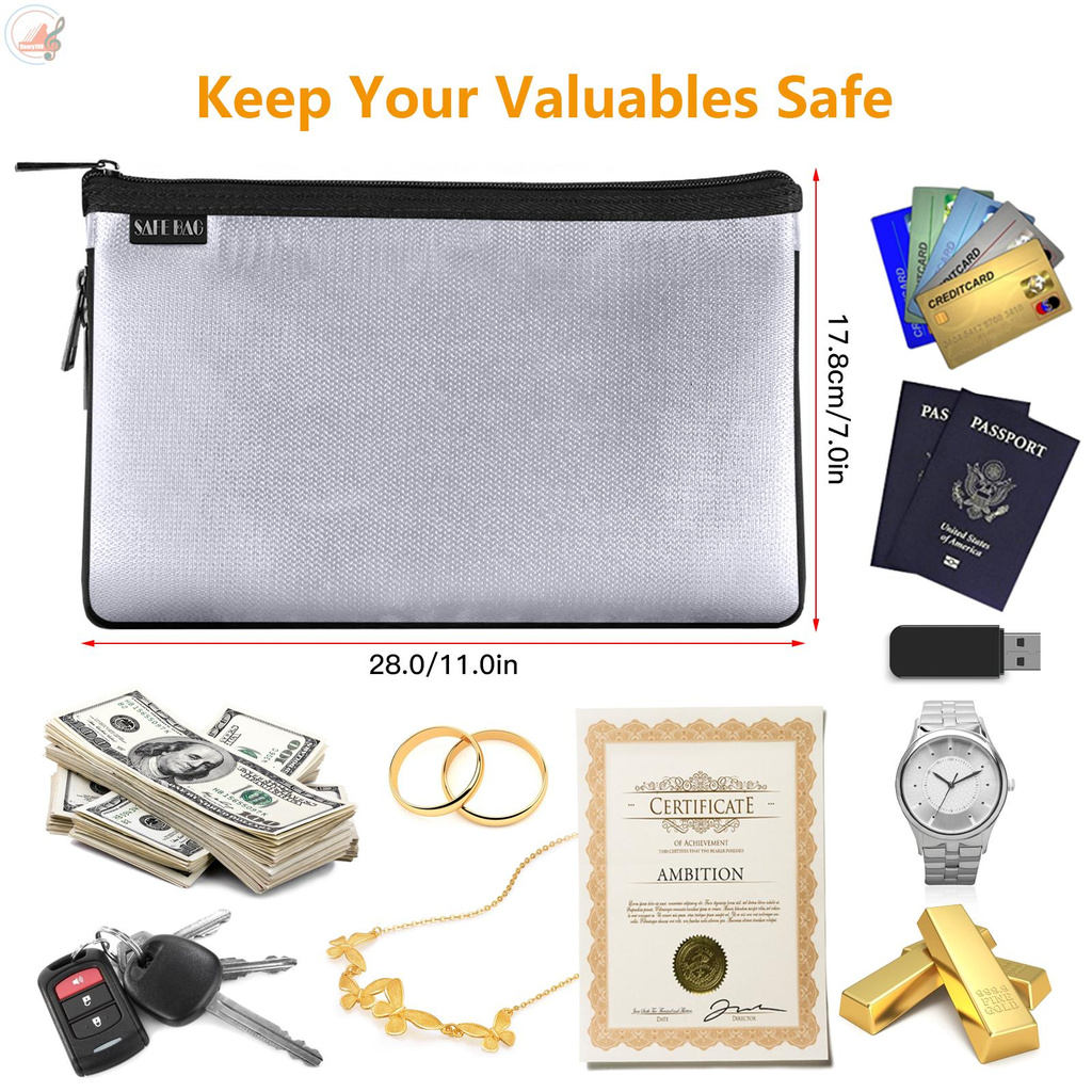 Small Fireproof Money Bag Fire and Water Resistant Expandable Document Bag Safe Storage Pouch Envelope with Zipper for A5 File Document Cash Jewelry Passport