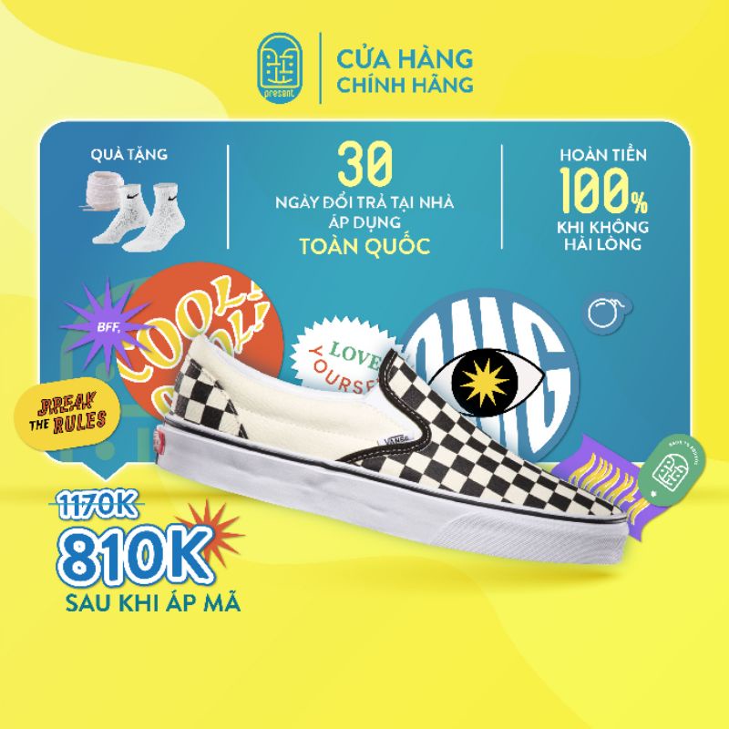 Giày sneaker Vans Checkerboard chính hãng cho nam nữ, Vans slip on Checkerboard real, fullbox Present Original Sneaker