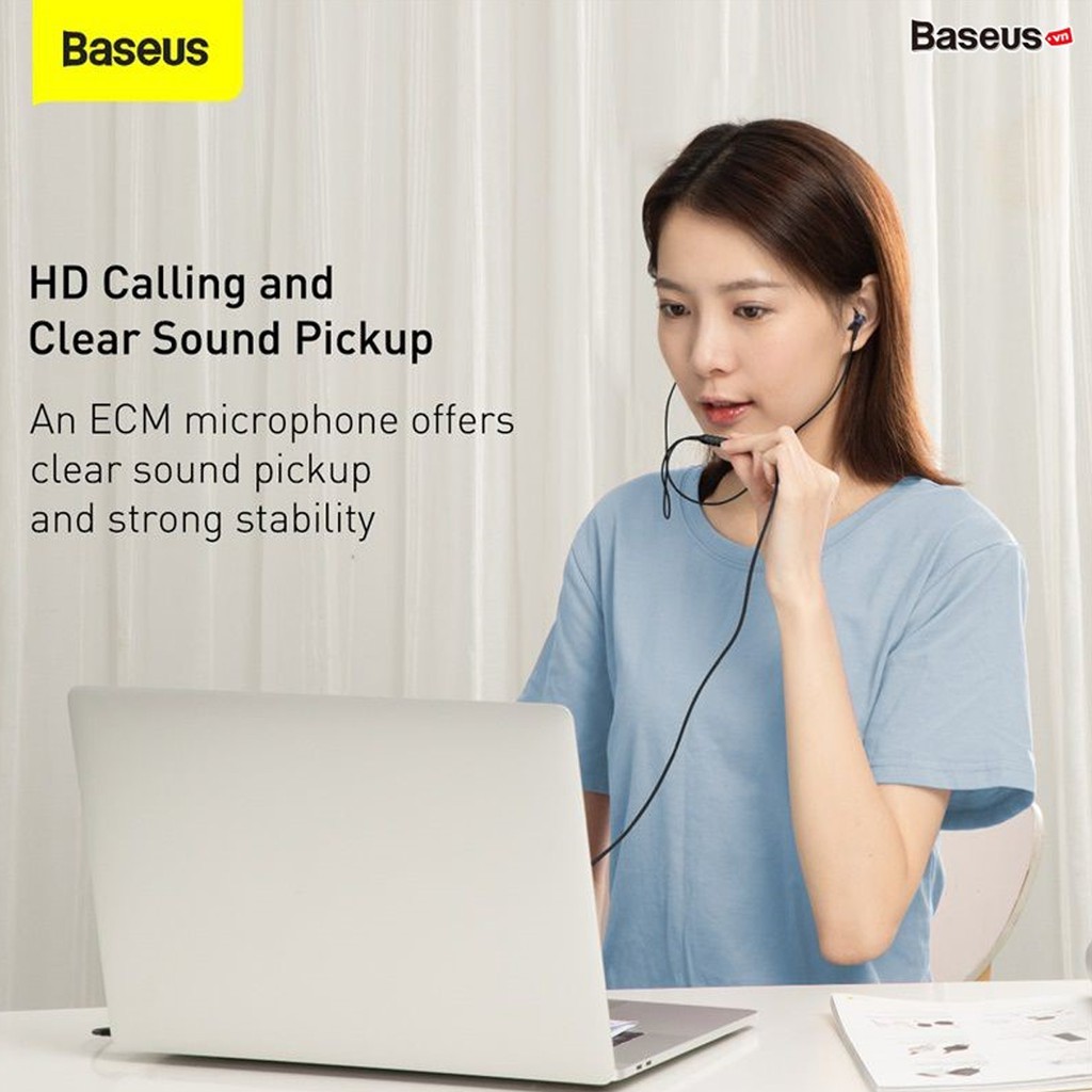 Tai nghe Baseus H19 jack cắm 3.5mm, mic đàm thoại và điều chỉnh âm lượng, âm thanh sống động, dài 1.2m ( Xanh )