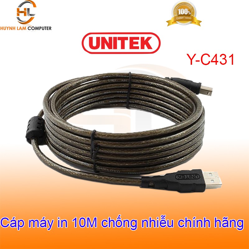 Cáp máy in USB 10m Unitek YC431 chống nhiễu tốt tốc độ cao-Hãng phân phối