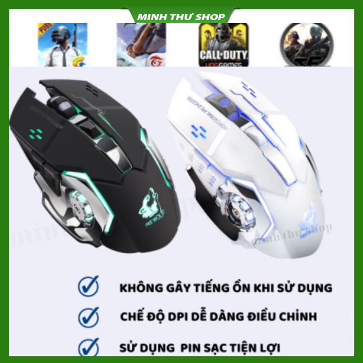 Chuột Gaming Không Dây T28 Dành Cho Game Thủ Click Không Gây Tiếng Ồn Có Đèn LED Chơi Game PUBG . Bảo Hành 12 Tháng.