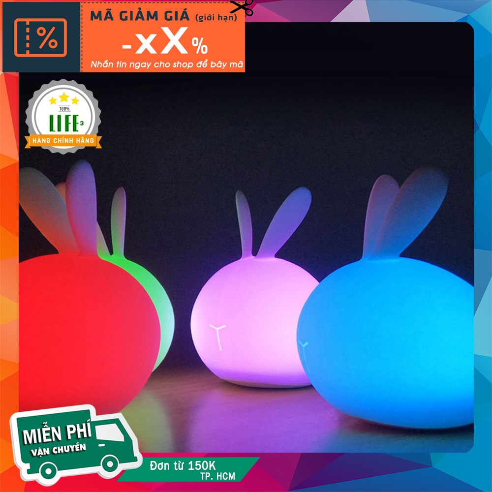 [CHÍNH HÃNG] Đèn Ngủ LED 7 Màu Thỏ Pin 500mAh Cảm Ứng Chạm 4 Mức Độ Sáng 3LIFE Soft Rabbit Lamp 302 MINIGOO