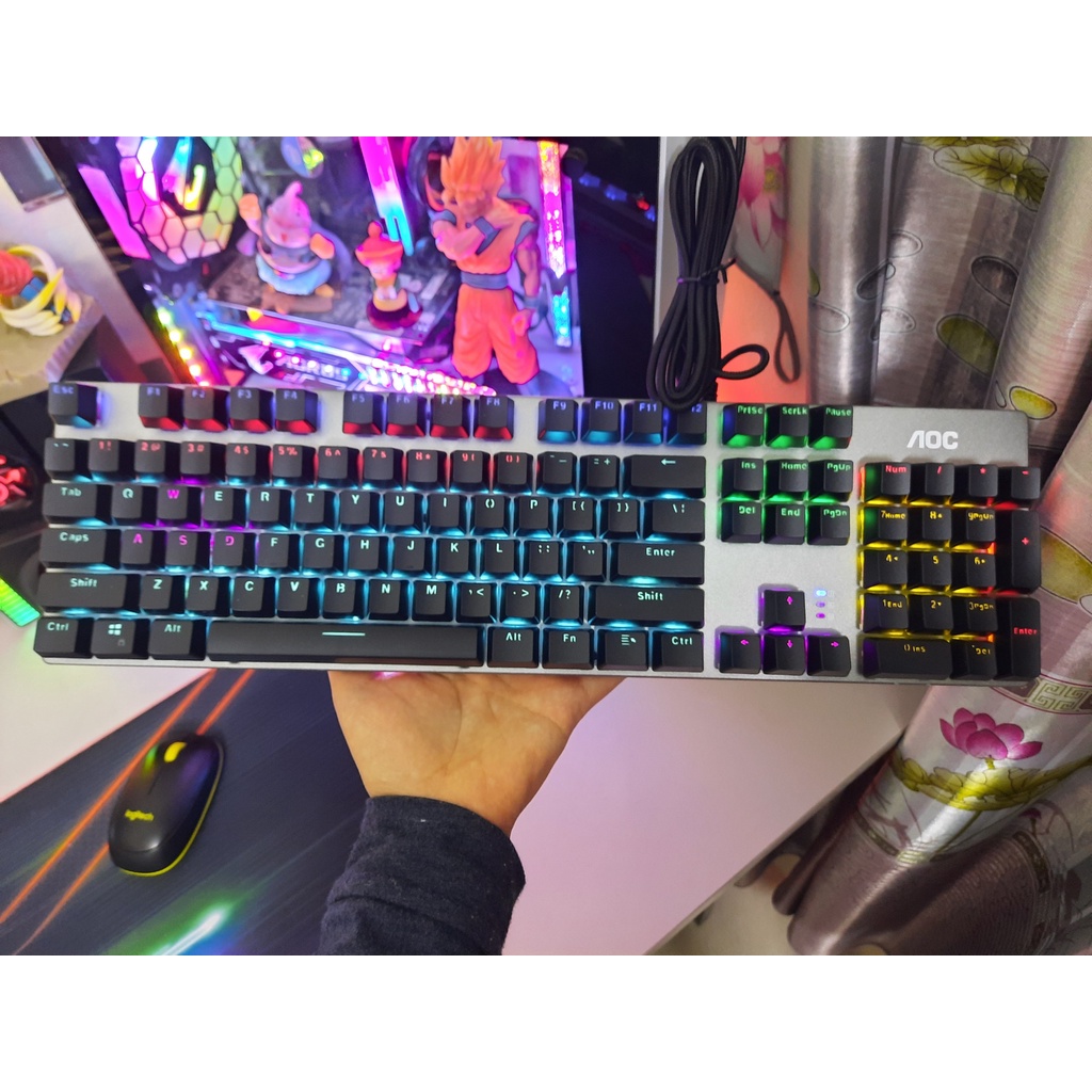 Bàn phím cơ AOC GK410 , phím cơ led Rainbow rất đẹp - Hàng chính hãng AOC