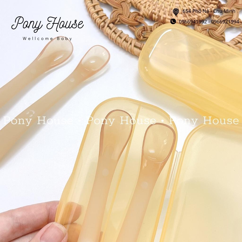 Thìa Ăn Dặm Silicon - Set 2 Thìa Silicon Kèm Hộp Siêu Mềm Bảo Vệ Chống Đau Nướu An Toàn Cho Bé
