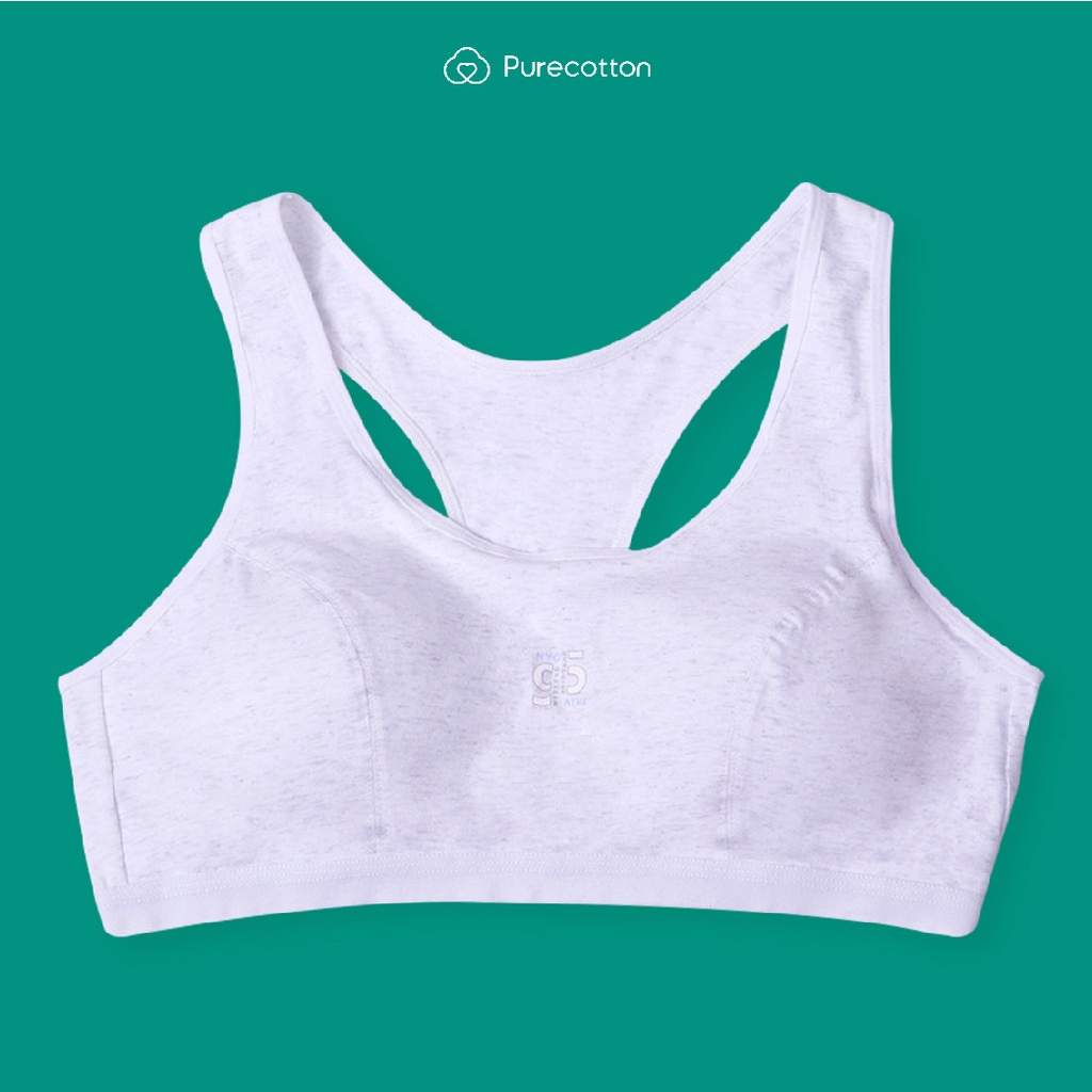 Áo lót học sinh Purecotton MÀU XÁM cho bé gái mới lớn chất liệu cotton cao cấp kiểu dáng chui đầu có đệm mỏng PC022