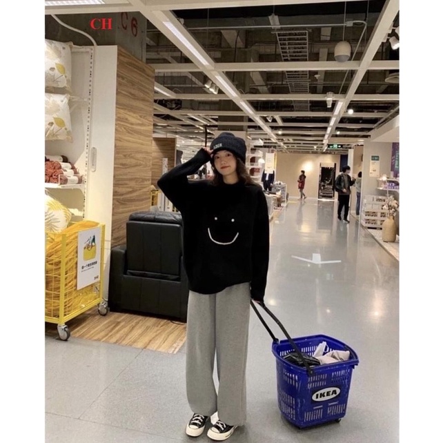 Sét áo mặt cười + quần xám dây rút ống COB