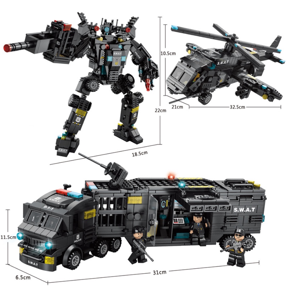 [920 CHI TIẾT] BỘ ĐỒ CHƠI XẾP HÌNH LEGO CẢNH SÁT,Lắp Ghép OTO, ROBOT, Lắp Ráp Lego Xe Swat, Trực Thăng, Máy Bay