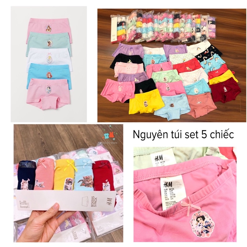 Set 5 Quần Chip Đùi Bé Gái H.M. xuất dư xịn size 8-20kg Chất Cotton Mềm Mịn Siêu Co Giãn Thoáng Mát Dễ Chịu