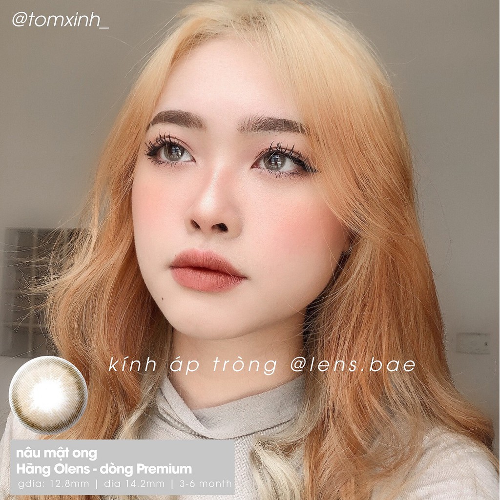 hãng Olens LOVING U kính áp tròng Hàn Quốc lens nâu mật ong chất liệu hema có độ ...