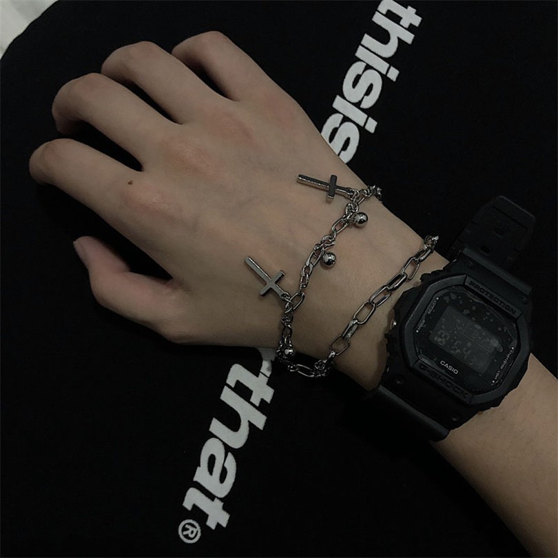 [Spot] Vòng Tay Hai Lớp Hình Thánh Giá Phong Cách Harajuku Hàn Quốc Cổ Điển 12116