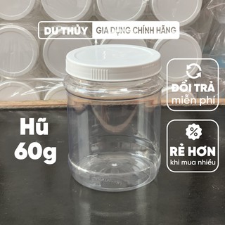 12 Hũ nhựa tròn 60g làm từ nhựa PTE an toàn, màu trong suốt, nắp vặn chắc chắn bảo quản tốt các thứ bên trong