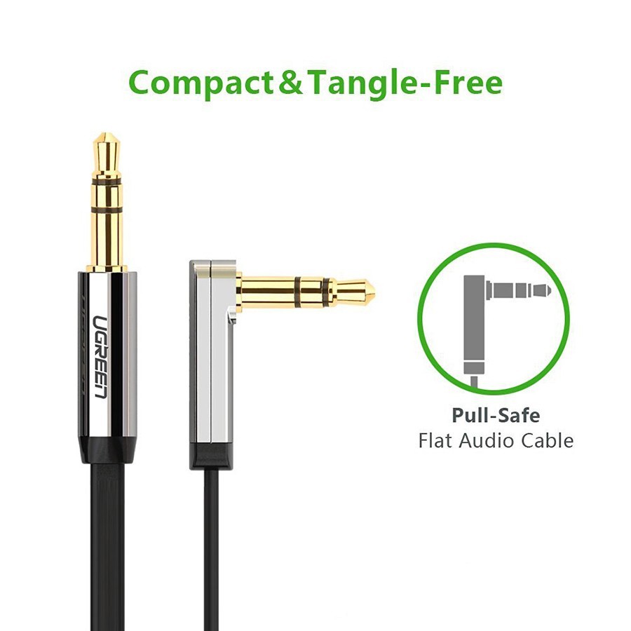 Dây Audio 3.5mm dẹt, mạ vàng 1 đầu vuông 90 dài 1m, 1.5m, 2m, 3m, 5m UGREEN AV119 - Hãng phân phối chính thức