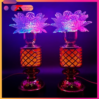 Đèn hoa sen xoay để bàn thờ gia tiên toàn thân cao 27cm, thờ phất, đèn bàn thờ sen lớn, đài sen tự đổi màu