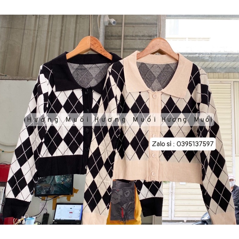Áo len hoạ tiết trám dài tay - áo len hoan tiết croptop