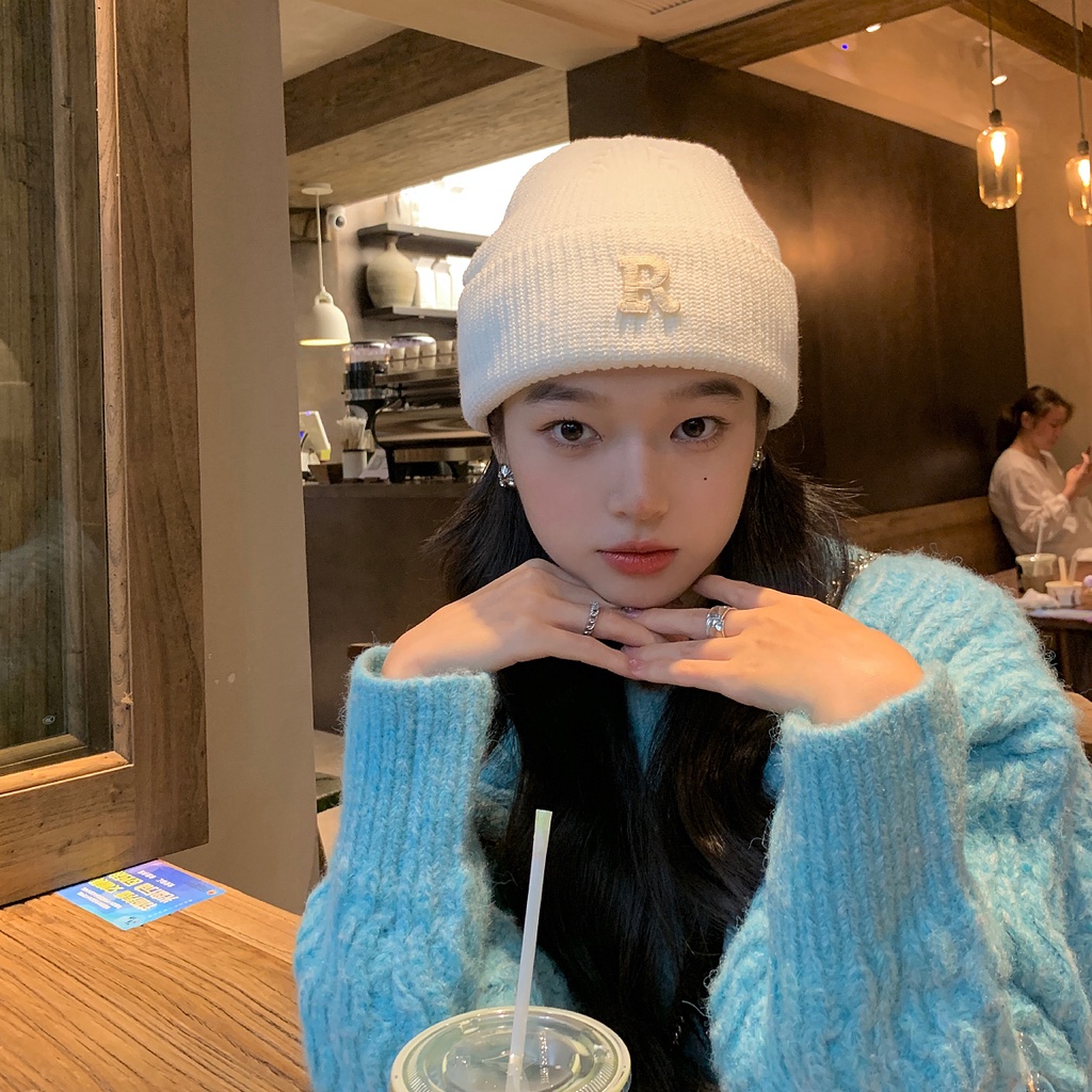 Mũ Len Dệt Kim In Chữ Phong Cách Thời Trang Thu Đông Hàn Quốc Cho Nữ