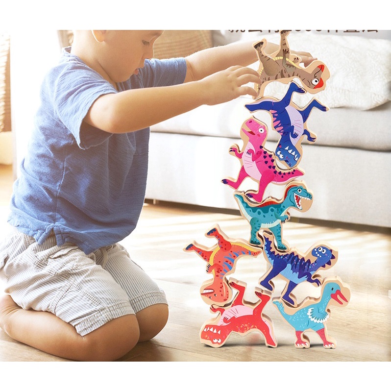 Bộ đồ chơi xếp gỗ khủng long cân bằng FUDAER