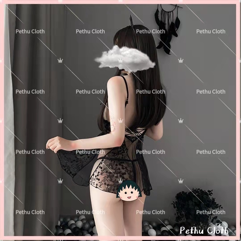 （Q1,HCM）Sexy Đồ NgủĐầm ngủ nữ quyến rũ gợi cảm ren 2 dây  thoáng mát+quần lót---Freesize 45-65kg---019