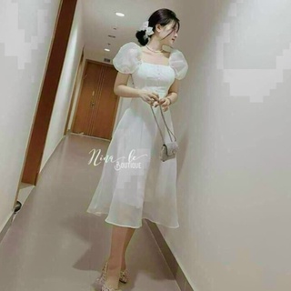Đầm váy dự tiệc đính cườm dáng xòe voan tơ bóng kèm lót NHƯ Ý