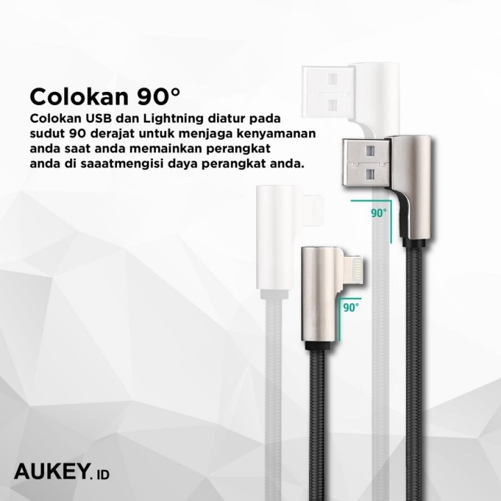 Dây Cáp Sạc Aukey Cb-Bal6 Bện Nylon 90 Độ Usb-A Sang Lightning 1.2m