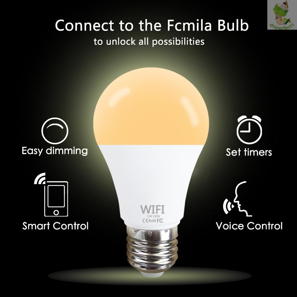 Cloud Intelligence WiFi Light Bulbs APP Control Light Color Adjusting Voice Control Intelligent Home Living RGB+CW+WW E27 Compatible with Alexa Google Home 220 V