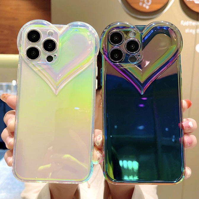 Ốp điện thoại TPU màu laser gradient họa tiết trái tim cho iPhone 13 12 11 Pro XS Max
