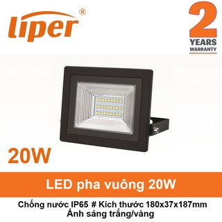 Led pha 20w, ánh sáng trắng/tự nhiên/vàng, chống nước ip65 cho sân vườn, biển hiệu liper lpfl-20x01