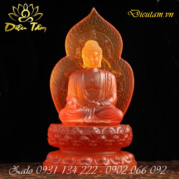 Tượng phật a di đà lưu ly màu hổ phách cầu bình yên đồ trang trí phong thuỷ ô tô nhà cửa ô tô