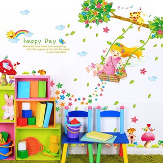 Decal dán tường Cô gái ngồi xích đu