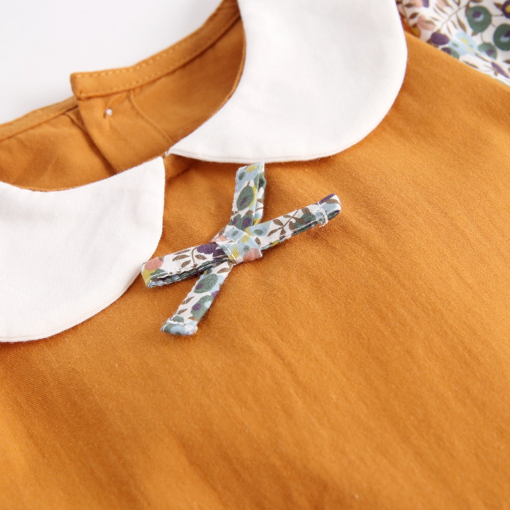 Áo Liền Quần Sanlutoz Tay Dài Bằng Cotton Màu Cam Cho Bé Gái