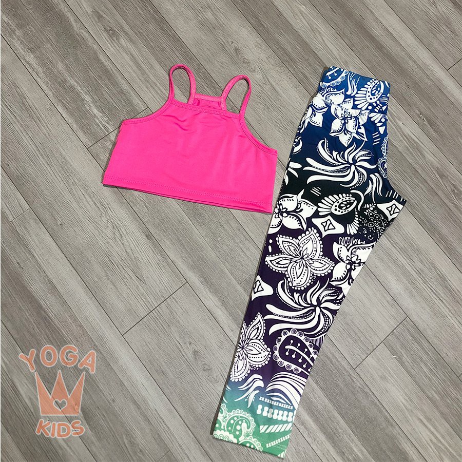 SET TRANG PHỤC YOGA TRẺ EM - SET QUẦN HỌA TIẾT PHỐI ÁO HAI Dây