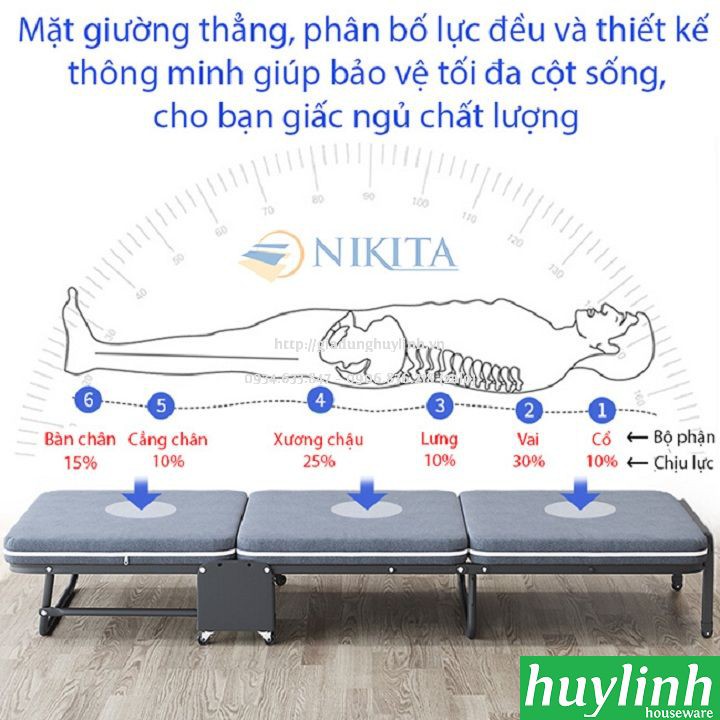 Giường xếp gấp 3 đoạn Nikita GB365 - 180x65cm