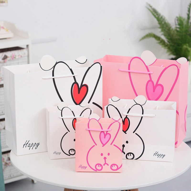 túi giấy đựng quà tặng dễ thương trắng hồng họa tiết thỏ cute tặng sinh nhật bạn gái, valentine, ngày lễ | WebRaoVat - webraovat.net.vn